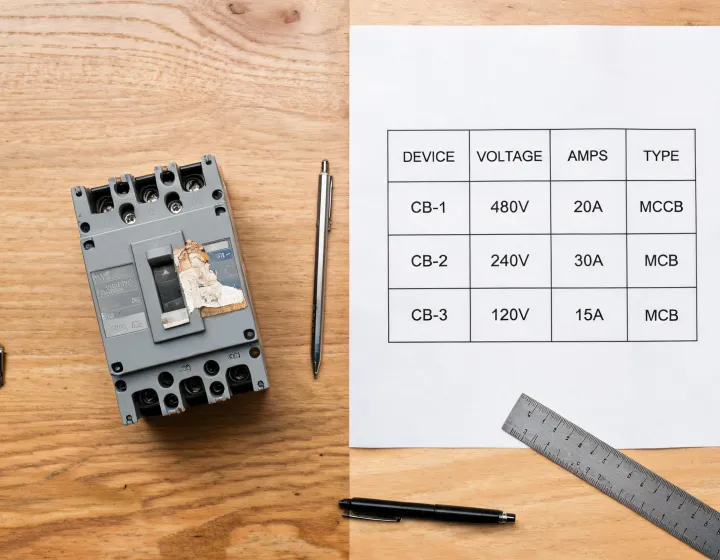 Breaker selection worksheet beside switchgear schedule